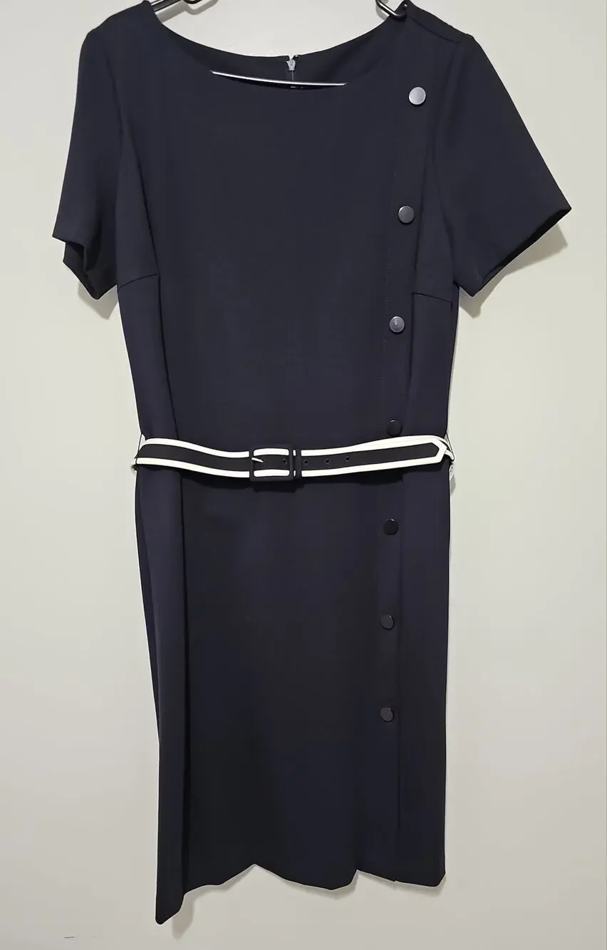 Tory Burch Sonia Sheath Dress Womens Large Navy Boat Neck Old Money Coastal